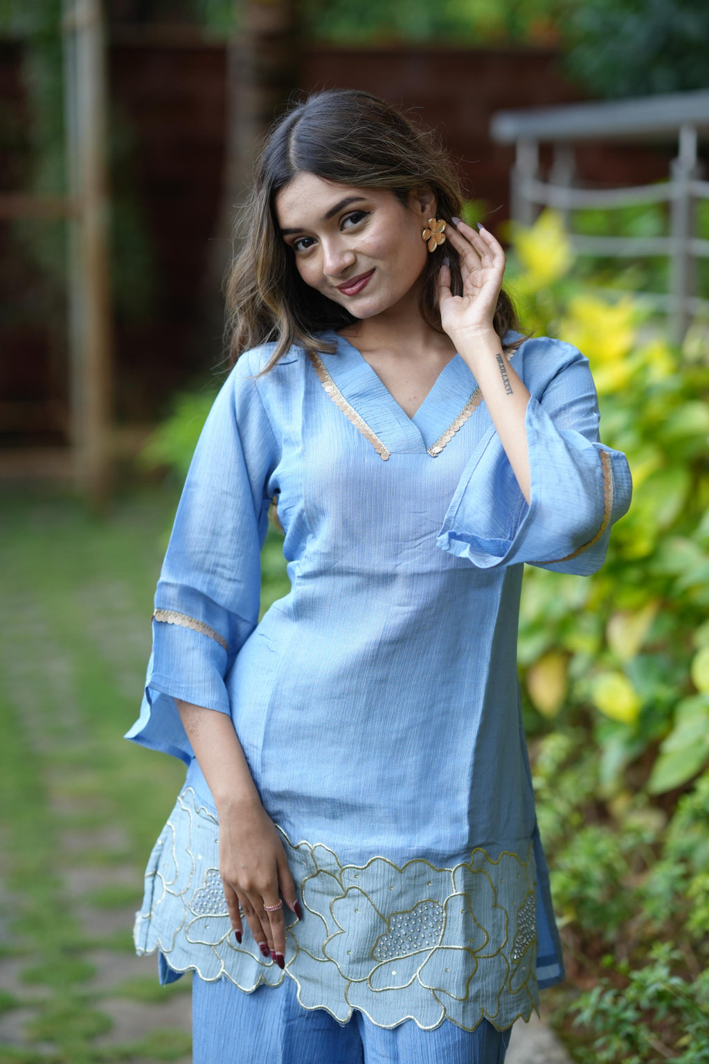 Blue Embroidered Designer Co-ord Set