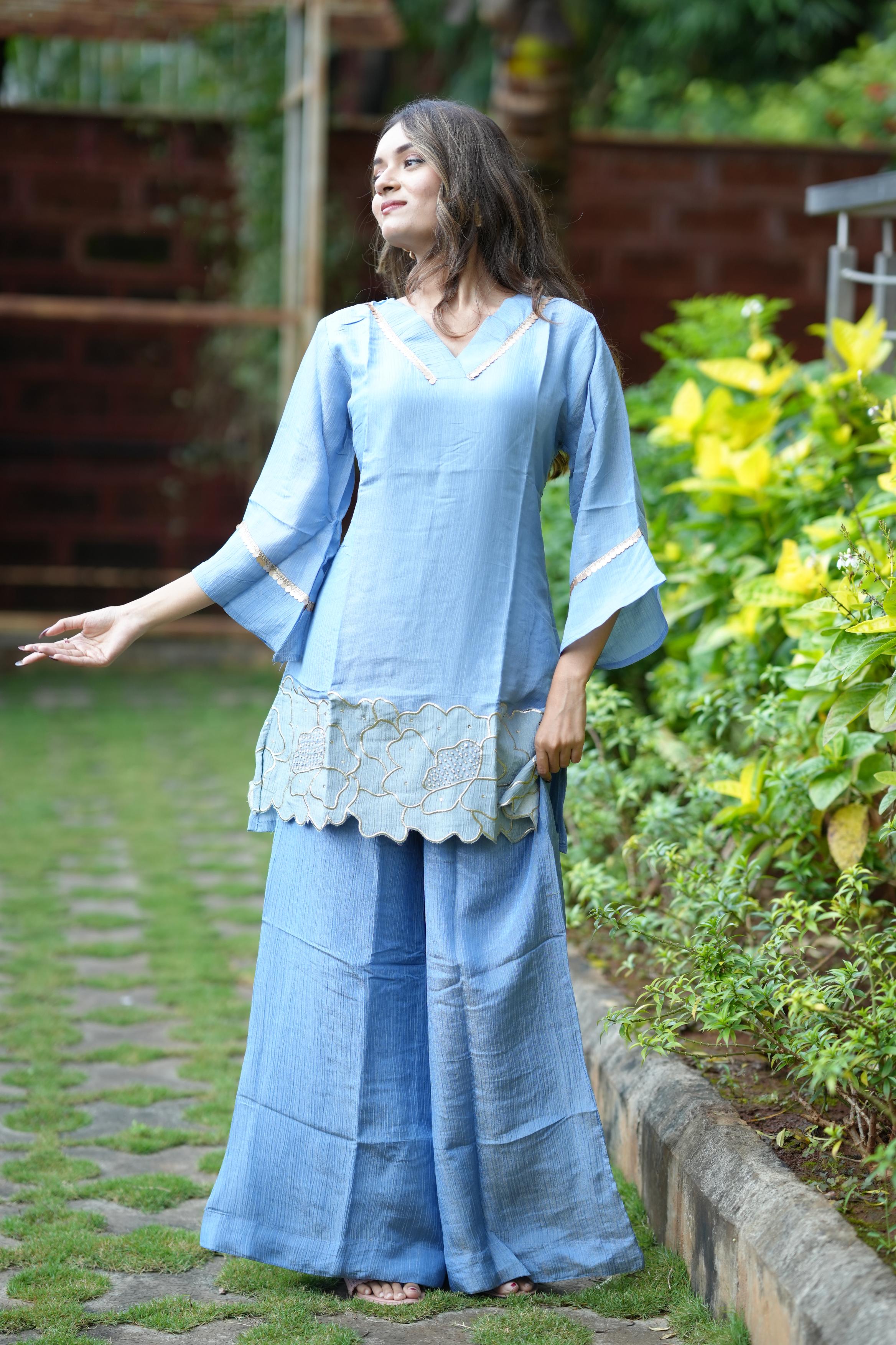 Blue Embroidered Designer Co-ord Set