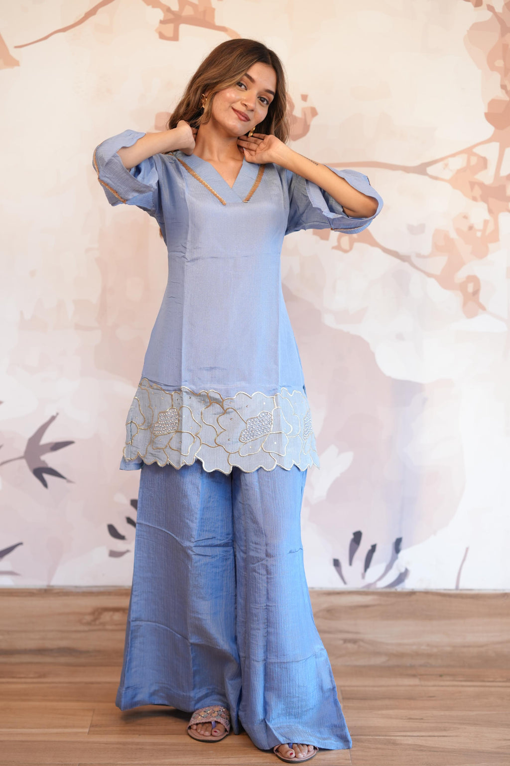 Blue Embroidered Designer Co-ord Set