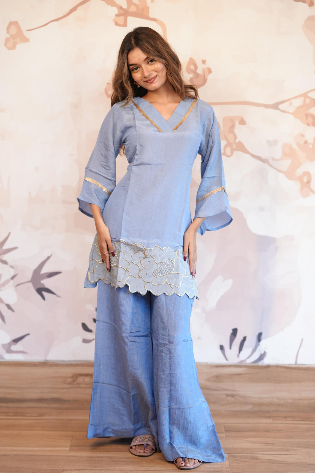 Blue Embroidered Designer Co-ord Set